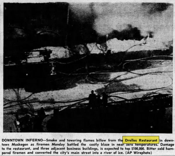 Drelles Restaurant and Cocktail Bar - Jan 1963 Article On Fire (newer photo)
